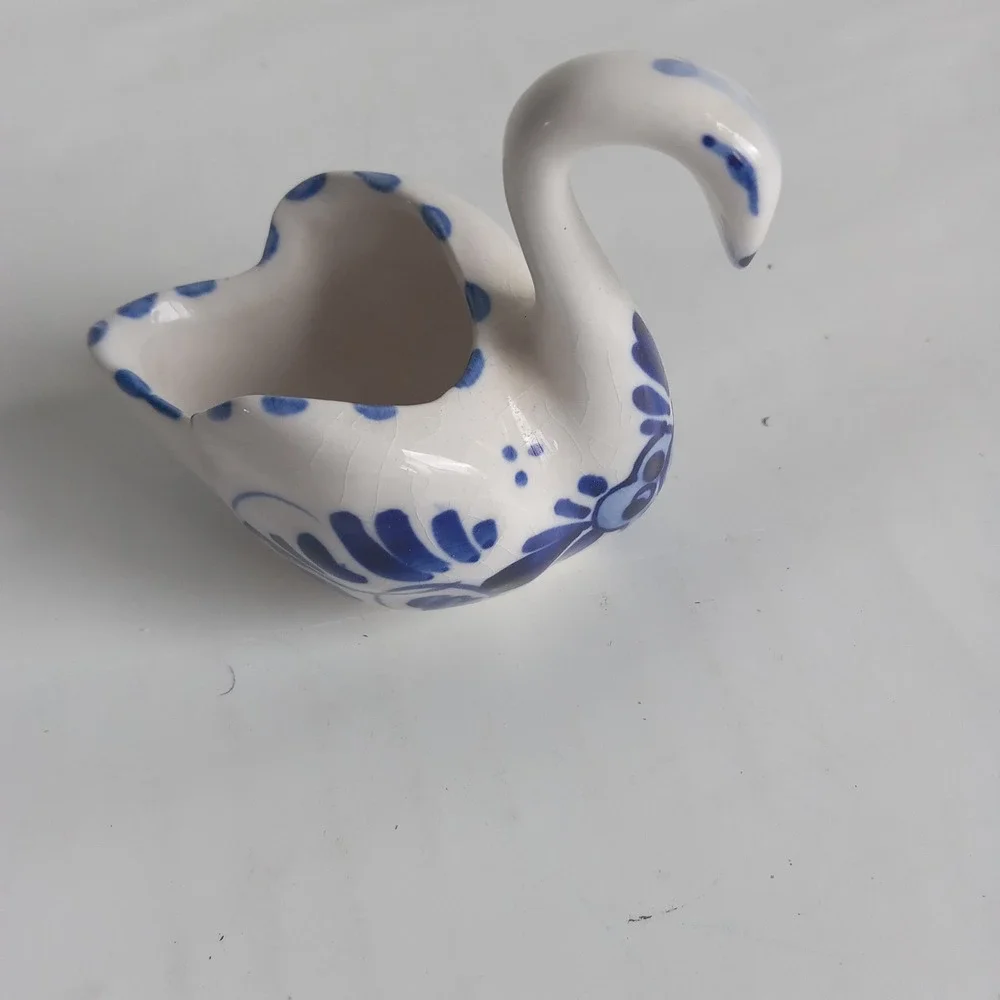 Swan Figure Porcelain. Blue And White Color